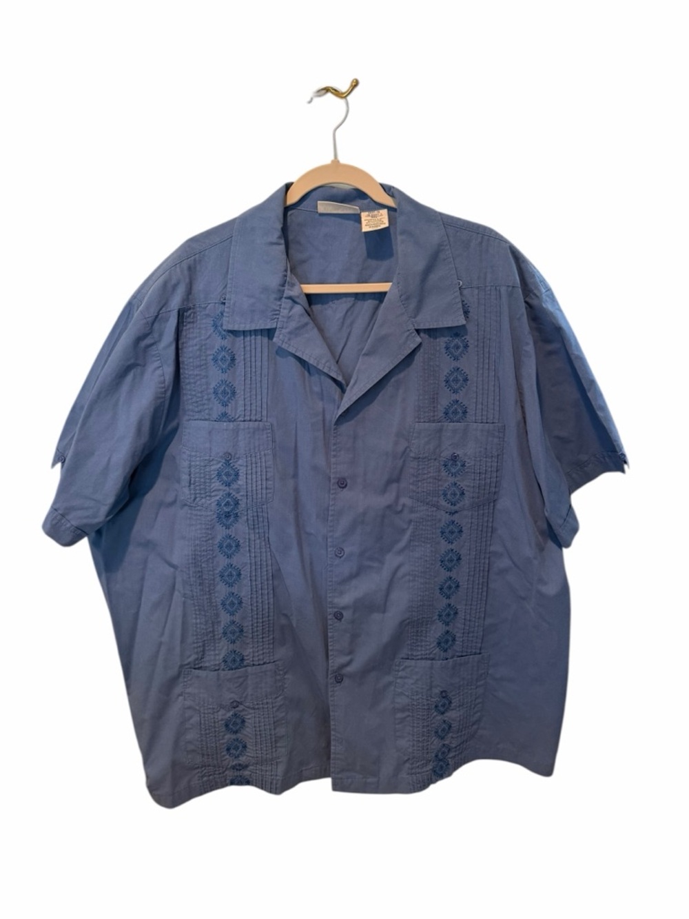 KingSize Blue Embroidered Guayabera Shirt 3XL Short Sleeve Button Front
